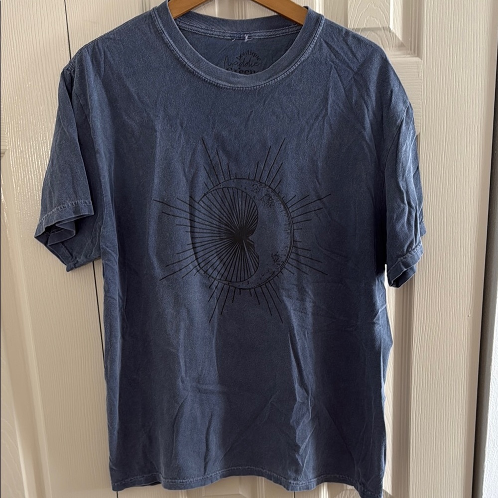 Blue Crew Neck Short Sleeve Tee with Graphic